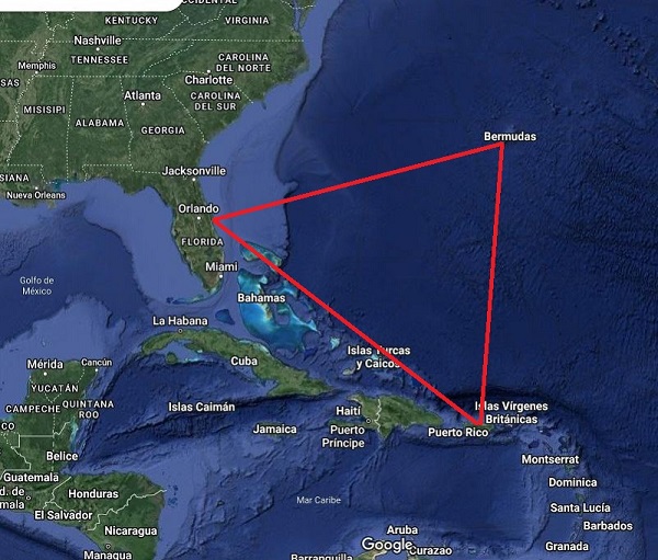 Un mapa con la localizacion del triangulo de las bermudas